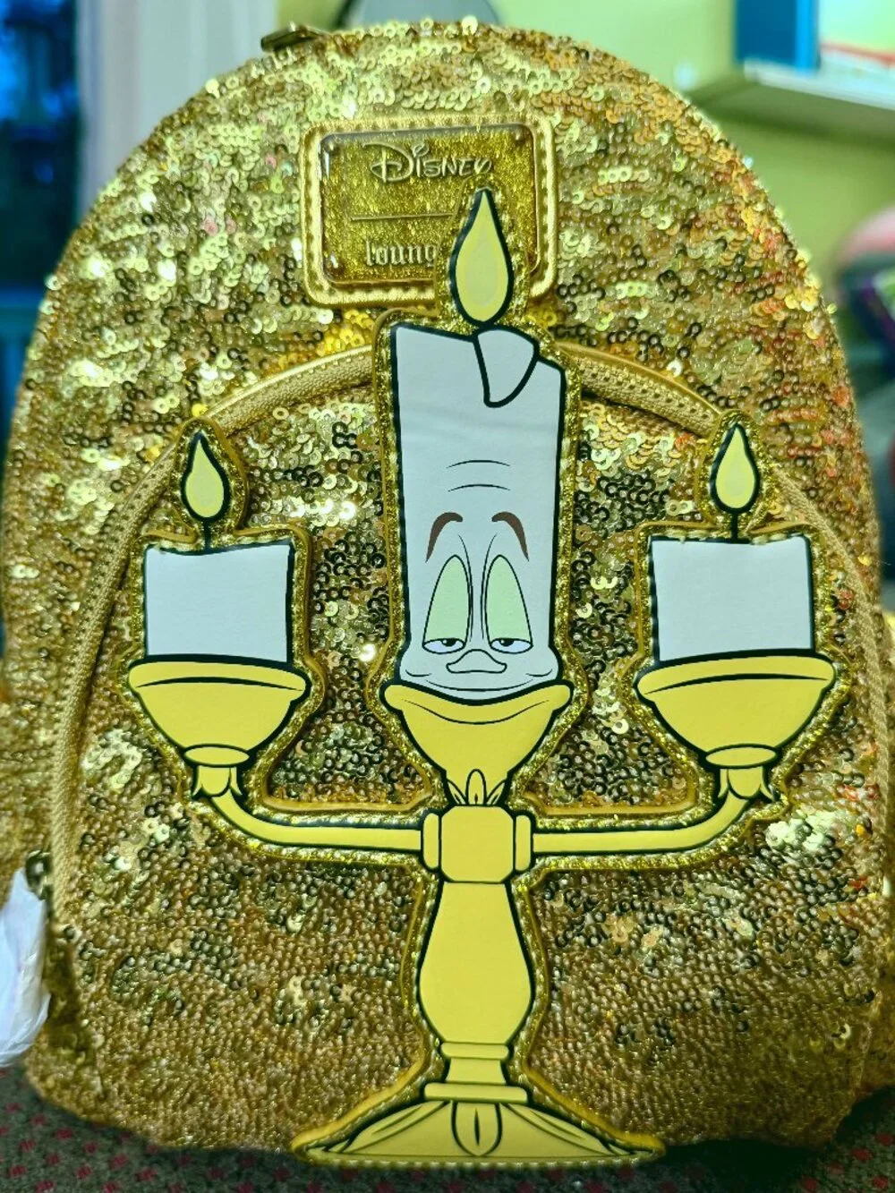 Loungefly Disney Beauty and the Beast Lumiere Sequin Mini Backpack NWT Glow Dark